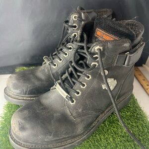 Harley-Davidson Men's Black Leather Boots with Orange Accents